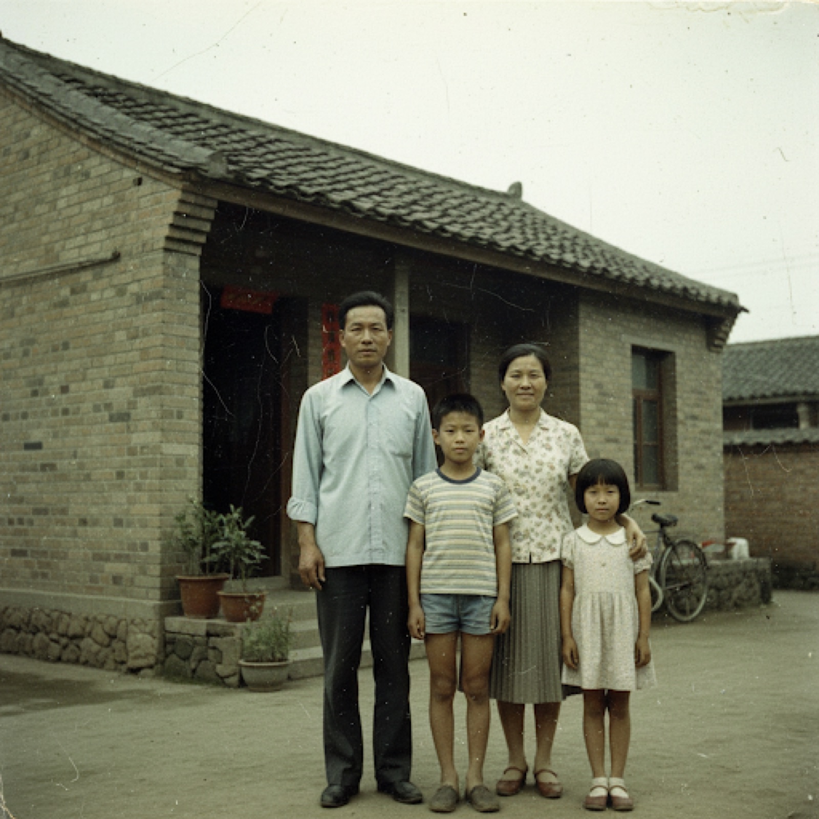 Faded old family photo restoration example